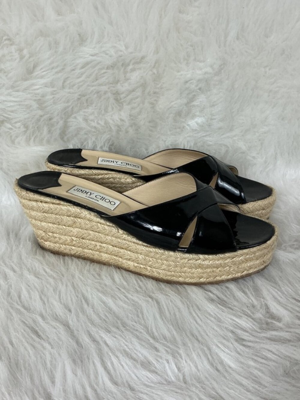Jimmy Choo Paisley Black Patent Leather Platform Espadrille Sandals IT 41 US 11